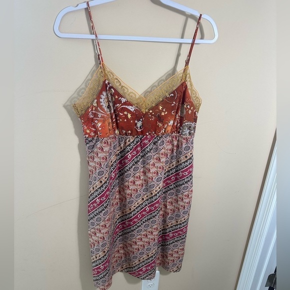 Vintage Y2K Lace cami patchwork muted tone tank  Slip Dress size L boho - Picture 2 of 5